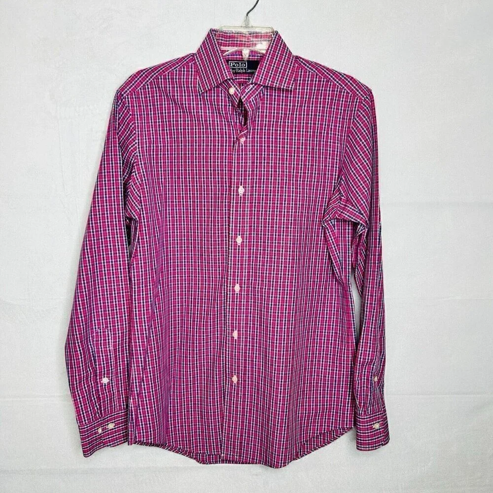 Polo Ralph Lauren Button-Down Shirt Men's Sz 14.5 32/33 Pink Plaid
